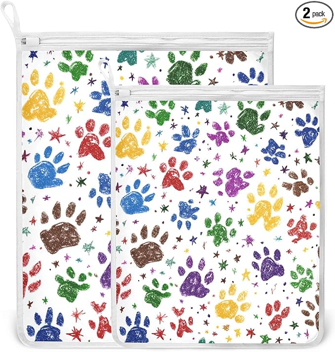 Mesh Laundry Bags Lingerie Bags for Washing Delicates 2 PCS Durable Wash Bag with Zipper Small and Medium Washable Paw Prints and Stars