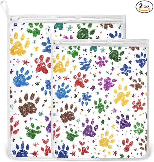 Mesh Laundry Bags Lingerie Bags for Washing Delicates 2 PCS Durable Wash Bag with Zipper Small and Medium Washable Paw Prints and Stars