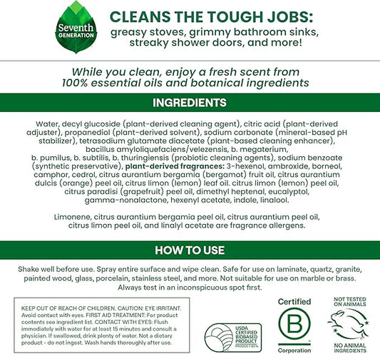 Seventh Generation Ultra Deep Probiotic Multi Surface Cleaner, 9.4 Fl Oz, Grapefruit & Orange, 80% USDA Biobased All Purpose Cleaning Spray, Breaks Down Tough Grease & Grime, Safe for Kids & Pets