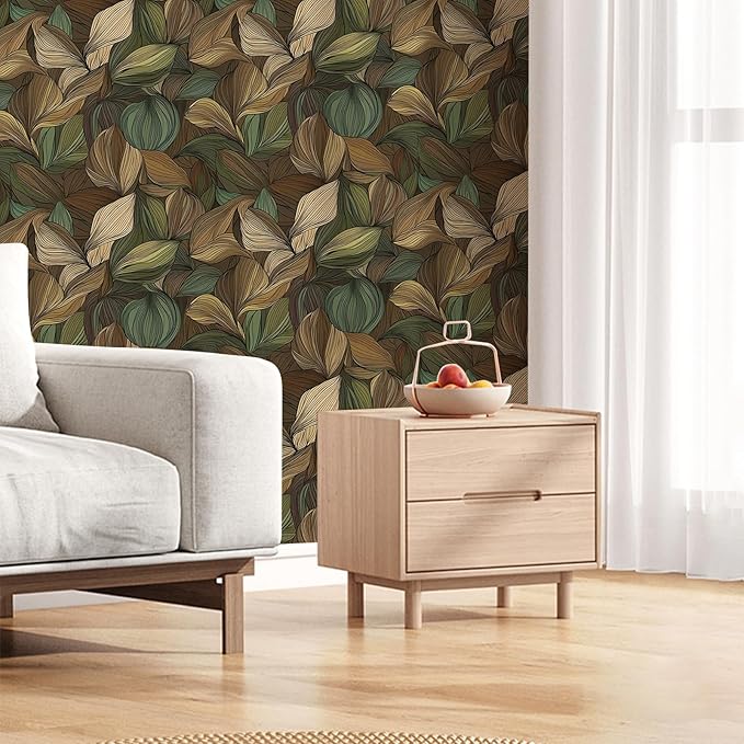 Tropical Leaf Wallpaper – Modern Botanical Peel and Stick Wallpaper for Accent Walls, Living Room & Bedroom Decor | Self Adhesive, Waterproof Vinyl, 17.7" x 236"