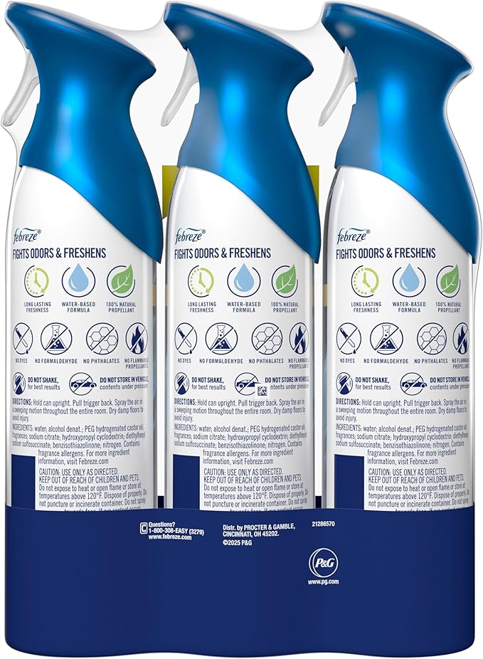 Febreze Air Mist, Luxe Air Freshener Spray, Odor Fighting Room Spray, Deodorizer for Home Bathroom Kitchen Office Apartment Dorm Room Classroom, Ocean Scent, 8.1oz (Pack of 3)