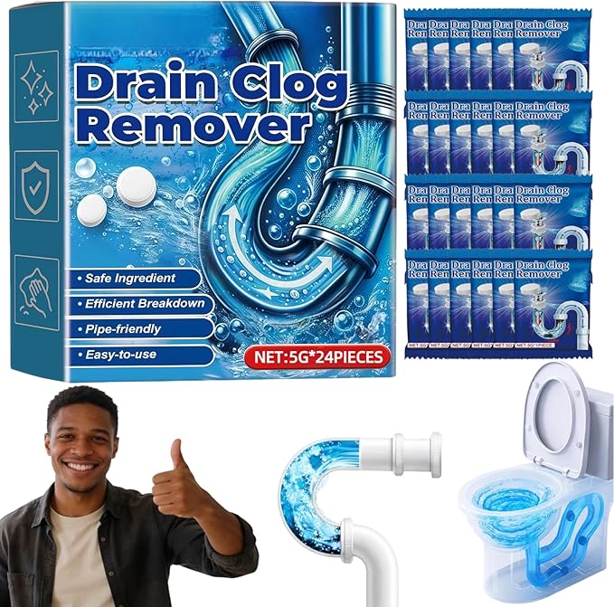Strong Drain Effervescent Tablet for Kitchen & Bathroom Pipes, Toilet Tank Cleaner Tablets, Pipeline Dredging Agent Powder Drain Cleaner, Sink Drains Cleaners for Sewer (24 Pcs)