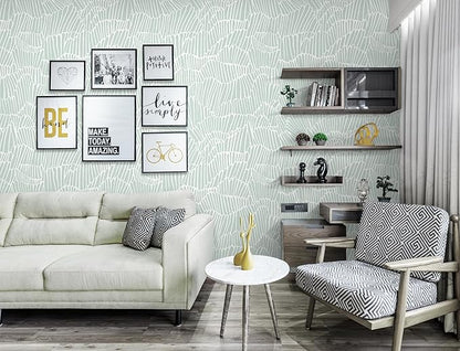 Guvana Green Wallpaper Peel and Stick Modern Sage Green and White Contact Paper Coastal Tropical Wallpaper Boho Striped Removable Waterproof Wall Paper for Bathroom Laundry Room Accent Wall 17.3"×787"