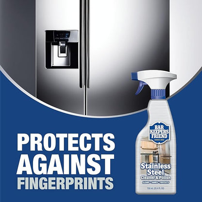 Bar Keepers Friend Stainless Steel Cleaner and Polish Spray (2 x 25.4 oz) Removes Oily Fingerprints, Hard Water Stains, Grime & Food Debris without Scratching or Dulling Appliances & Surfaces