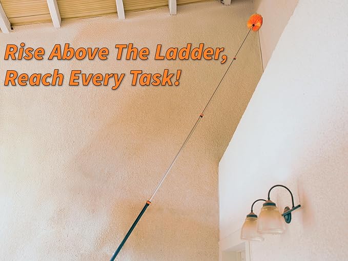 36 Foot High Reach Duster Kit with 5-30 ft Extension Pole // High Ceiling Dusting and Window Cleaning Kit with Telescopic Pole // Baseboard and Wall Washer Mop, Squeegee, Fan Blade & Cobweb Dusters