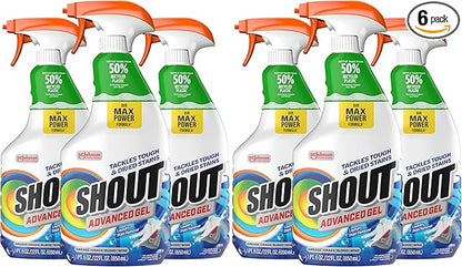 Shout Advanced Laundry Stain Remover Gel for Clothes Laundry, Breaks Down Stubborn, Dried-in, and Tough Stains, 22oz Spray, Pack of 6 (Packaging May Vary)