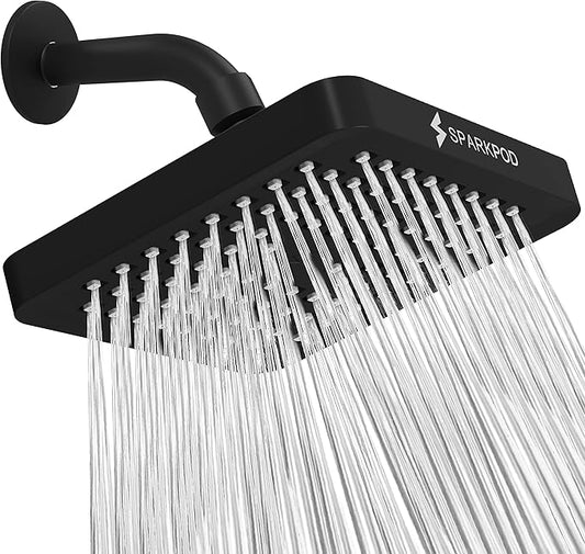 SparkPod Shower Head - High Pressure Rain - Premium Quality Luxury Design - Easy Clean Adjustable Replacement for Your Bathroom Shower Heads (Midnight Black Matte, 6 Inch Square)