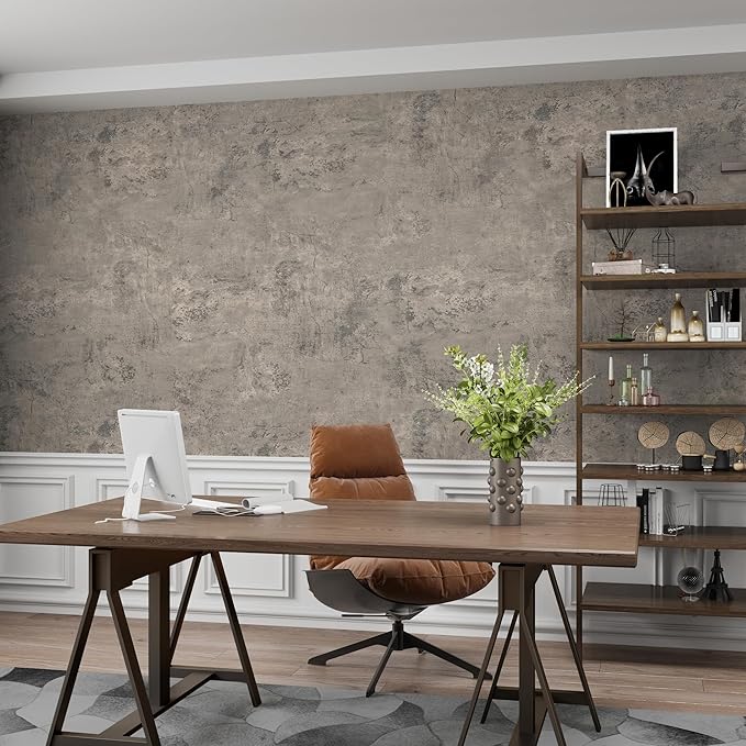 3yecao 48"×1889.8" Large Size Big Roll Extra Wide Thick Light Brown Grey Concrete Wallpaper Peel and Stick Waterproof Gray Concrete Contact Paper Vinyl Cement Stickers for Bedroom Basement Gym Walls