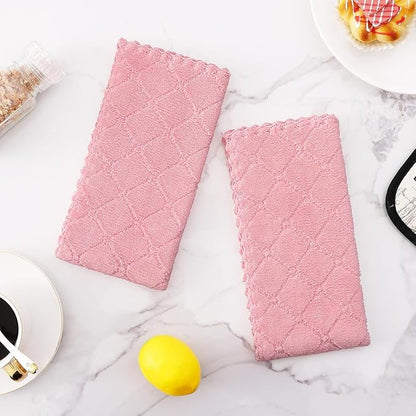 Homaxy 12 Pack Dish Towels for Kitchen (10 x 20 Inches, Pink), Super Soft and Absorbent Coral Velvet Dish Cloths for Washing Dishes, Nonstick Oil Fast Drying Microfiber Cleaning Cloth