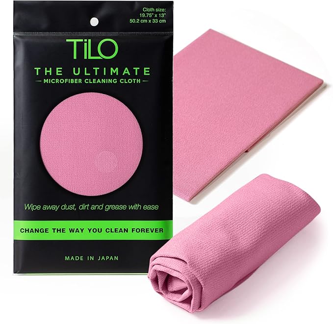 TILO Microfiber Cleaning Cloth – 19x13 Inch Ultra-Absorbent, Streak-Free, Lint-Free, Reusable Polishing Cloth for Dust, Grease, Dirt, and Delicate Surfaces – Non-Abrasive – Pink