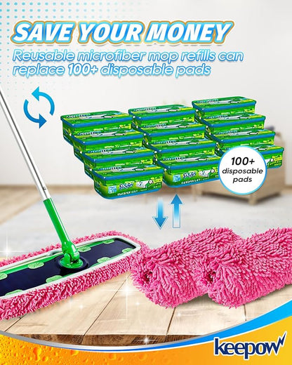 Reusable Microfiber Mop Pads for Swiffer - 2 Pack Pink XL Dry Sweeping Cloths & XL Wet Pads Refills - Heavy Duty Mopping Cloths for Floor Mopping and Sweeping