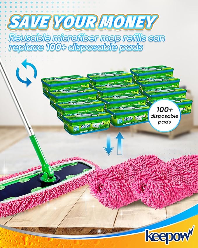 Microfiber Mop Pads for Swiffer XL Mops Reusable Wet and Dry Mopping Cloths Compatible with Swiffer Sweeper XL,4 Pack Pink Washable XL Mop Refill Replacement for All Hardwood Dry & Wet Cleaning