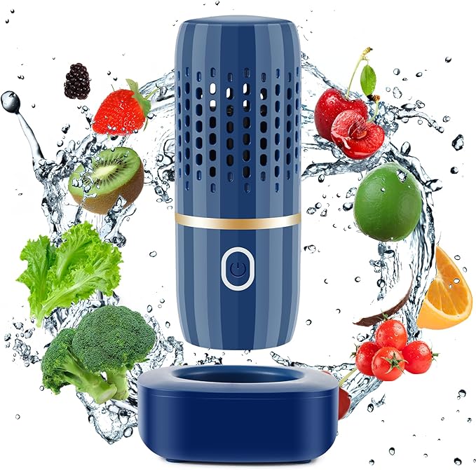 Cudinham Fruit and Vegetable Purifier Cleaner Washing Machine Capsule Shape Disinfection OH-ion Purification Technology for Cleaning Grains Rice Meat Seafood, Blue