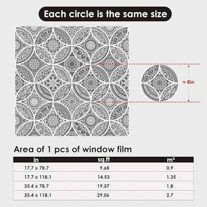 DKTIE Bohemian Decor Stained Glass Window Film with Installation Tools, Two-Way Window Privacy Film, Reduce Glare, Pure White, 17.7 x 118.1 Inch