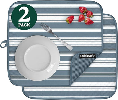 Cuisinart Dish Drying Mats for Kitchen Counter - (2) 16" x 18" Ultra Absorbent Kitchen Dish Drying Mat - Mesh Backing, Foldable, Machine Washable, Fast Drying Dish Mat (Solid Stripes)