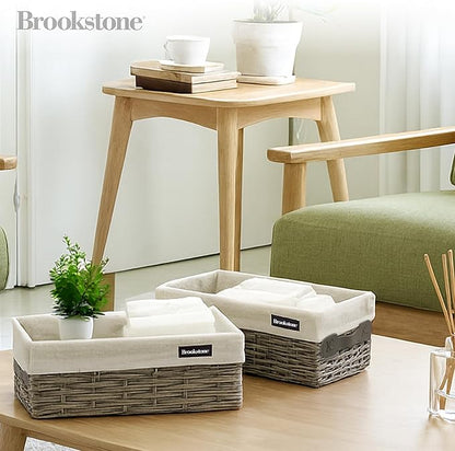 Brookstone Wicker Shelf Storage Basket Decorative Shelf Bin, bathroom organizers and storage, Boho Living Room Decor, Spring Storage 2026-2 Piece Set