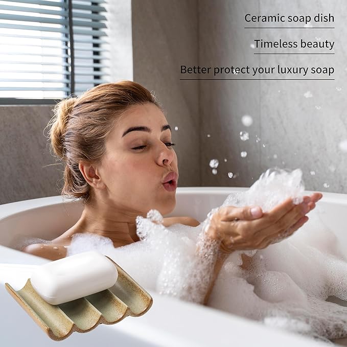 Soap Dish for Shower, Soap Dish with Drainage, Soap Bar Holder Decorative Square Soap Tray, Waterfall Drainer Soap Holder for Bathroom Kitchen Sink, Retro Yellow1 Pcs