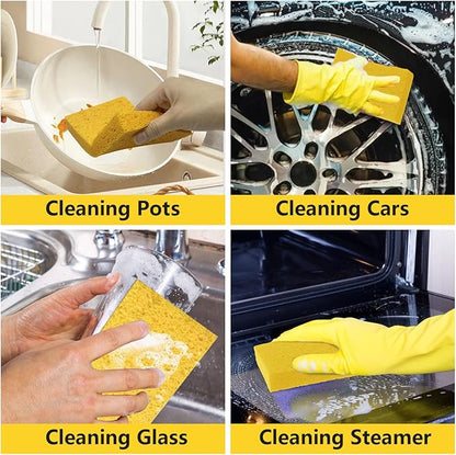 Cellulose Sponges, Large Size 4" x 6" x 1" - Heavy Duty Scrub Kitchen Sponge, Clean Tough Messes Without Scratching Kitchen Cleaning Pads, Pop Up Eco DIY (6 Pack), White