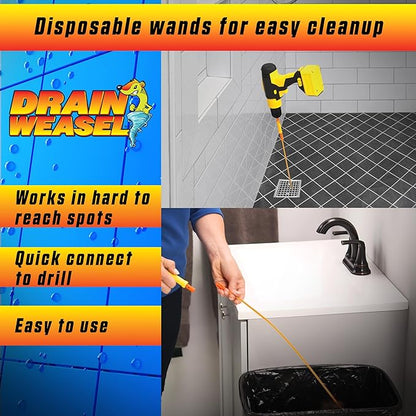 FlexiSnake Drain Weasel MAX Power Drain Hair Clog Remover Tool – Plumbing Snake Auger for Cleaning Shower, Bath Tub, Bathroom with Drill Connector, 30 Inches Long, Made in USA