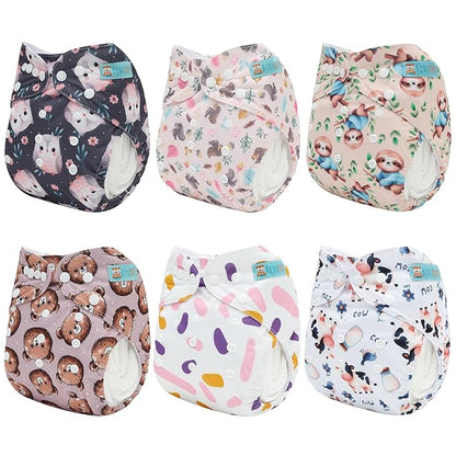 ALVABABY Baby Cloth Diaper 6 Pack with 12 Inserts One Size Cloth Diaper Covers Adjustable Washable Reusable for Baby Girls and Boys