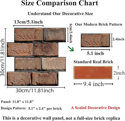 3D Brick Wall Panels Peel and Stick,10 Pack Self-Adhesive PVC Wall Tiles, Waterproof Textured Decor for Living Room, Kitchen, Bedroom, Office Accent (4Lines Seamless Brown Stone)