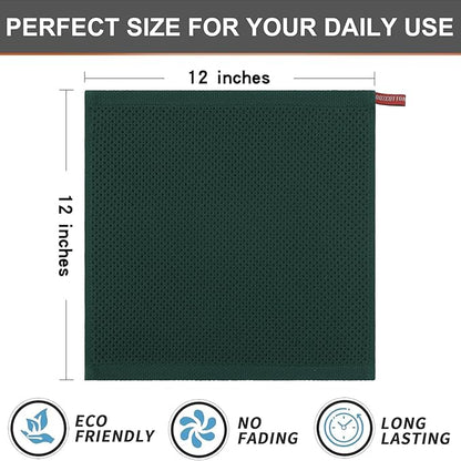 Kitinjoy 100% Cotton Kitchen Dish Cloths (12 X 12 Inches, Blackish Green), 8 Pack Waffle Weave Ultra Soft Absorbent Dish Towels for Drying Dishes Quick Drying Kitchen Towels Dish Rags