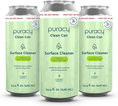 Puracy Multi-Surface Cleaner Clean Can- Plant-Powered All Purpose Cleaner - Surface Cleaner Solution As Seen on TikTok (Green Tea + Lime, 14.4 fl oz, 3 Pack)