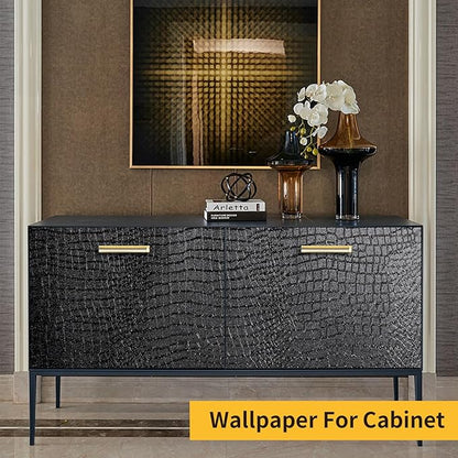 Black Crocodile Peel and Stick Wallpaper, 15.7" X 395", Embossed, Easy Peel Off, Self Adhesive, Removable, Textured, Waterproof, Scratch-Resistant, Straight Match, 43.07 sq ft, PVC, 1 Count