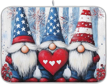 Three Cute Gnomes Pattern Dish Drying Mat for Kitchen Counter Super Absorbent Drying Mat 16x18 inch Large Dish Drying Matts for Countertop Protector Dishes Pad