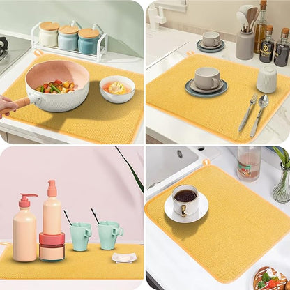 GeeRic Microfiber Dish Drying Mat, Super Absorbent Kitchen Dish Drying Pad for Mother's Day, Reversible Gift Mats for Countertop, 12 * 16 inch Yellow