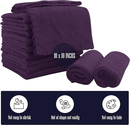 16 Pack Baby Washcloths - Luxury Coral Fleece - Extra Absorbent and Soft Wash Clothes for Newborns, Infants and Toddlers - Suitable for Sensitive Skin and New Born - Baby Shower - Plum, 10x10 Inch