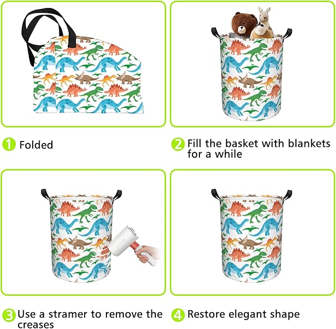 Laundry Basket Cute Dinosaurs Laundry Hamper Large Laundry Basket Storage Basket Tote Bag Collapsible Organizer Basket for Bathroom,Laundry,Bedroom 17.3 x16.5 Inch