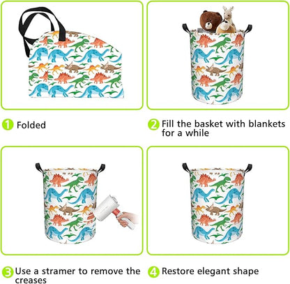 Laundry Basket Cute Dinosaurs Laundry Hamper Large Laundry Basket Storage Basket Tote Bag Collapsible Organizer Basket for Bathroom,Laundry,Bedroom 17.3 x16.5 Inch