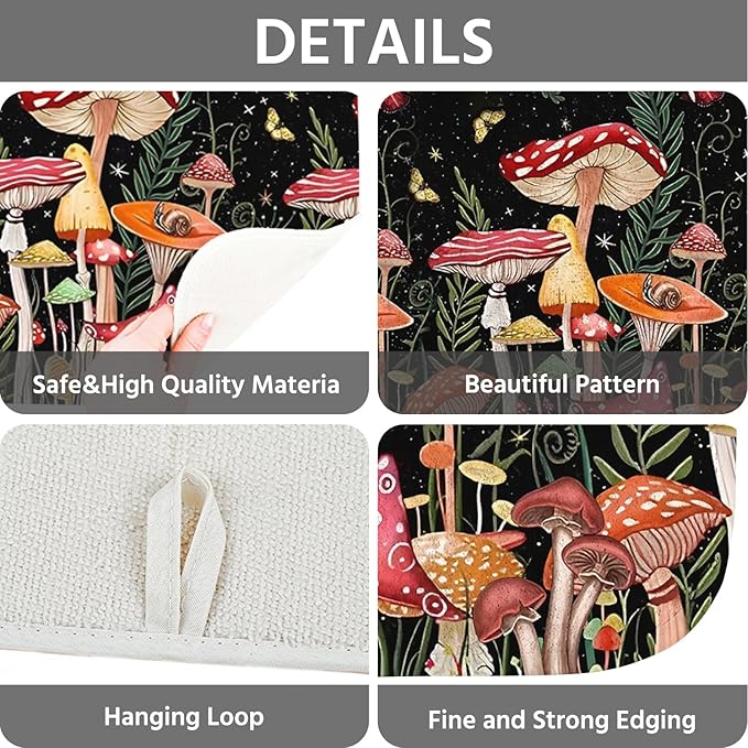 Dish Drying Mat for Kitchen Counter 18x24 Inch, Super Absorbent Dish Drainer Mat, Decorative Microfiber Dishes Drying Pad-Large(Mushroom)