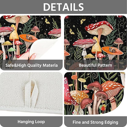 Dish Drying Mat for Kitchen Counter 18x24 Inch, Super Absorbent Dish Drainer Mat, Decorative Microfiber Dishes Drying Pad-Large(Mushroom)