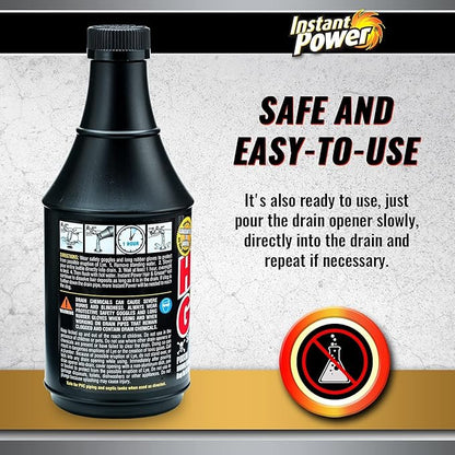 Instant Power Hair and Grease Drain Opener – Multipurpose Liquid Drain Cleaner and Clog Remover, Odorless, Ready to Use, 20 Oz, 6 Pack