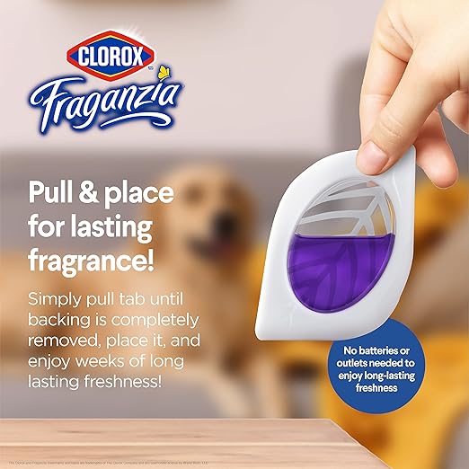 Clorox Fraganzia Small Rooms Air Freshener, Lavender with Eucalyptus - Peel & Place Air Freshener, No-Plug, Battery-Free for Closets, Laundry Room, Entry Way, Bathroom, 0.25 Fl Oz Each, 24 Count