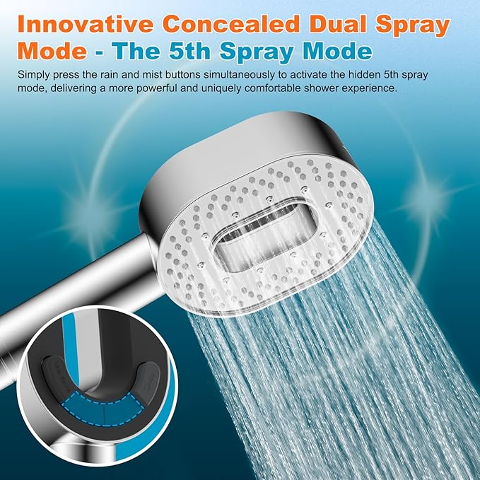 Hibbent Filtered Showerhead with handheld, High Pressure 5 Sprays Handheld Shower Head with Brass Holder& 71" Metal Hose, Water Softener for Hard Water-Remove Chlorine, Reduces Dry Itchy Skin, Chrome