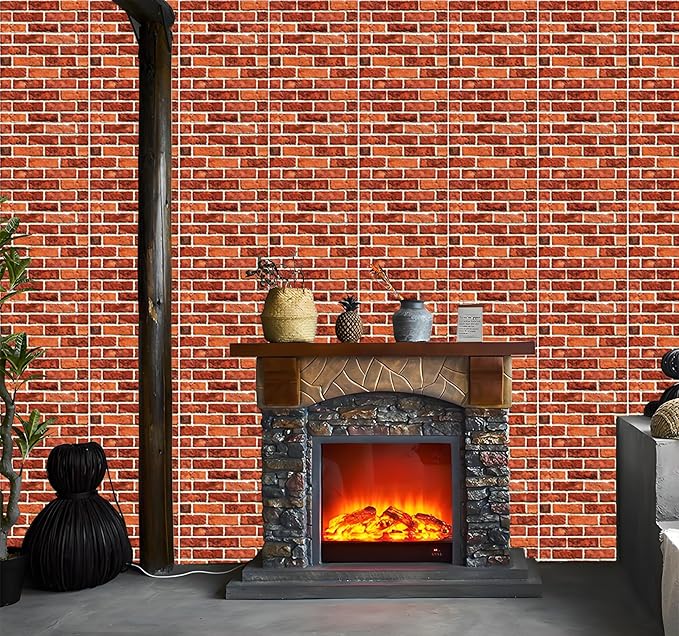 3D Wall Panels Peel and Stick, 3D Wall Panels Self Adhesive Waterproof 10PCS PVC 3D Brick Wallpaper Peel and Stick for Interior Wall Decor,Bedroom,Living Room12''x12'' (Dark Red Stone)
