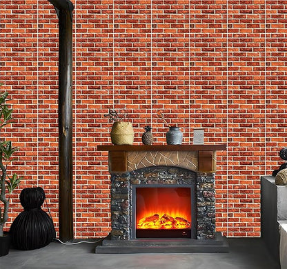 3D Wall Panels Peel and Stick, 3D Wall Panels Self Adhesive Waterproof 10PCS PVC 3D Brick Wallpaper Peel and Stick for Interior Wall Decor,Bedroom,Living Room12''x12'' (Dark Red Stone)