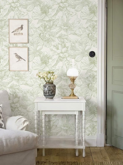 Ismoon Vintage Floral Wallpaper Peel and Stick Beige and Green Contact Paper 17.3inx32.75ft Removable Self Adhesive Wall Paper for Bathroom Bedroom Cabinet Mural Wall Decor Vinyl Renter Friendly
