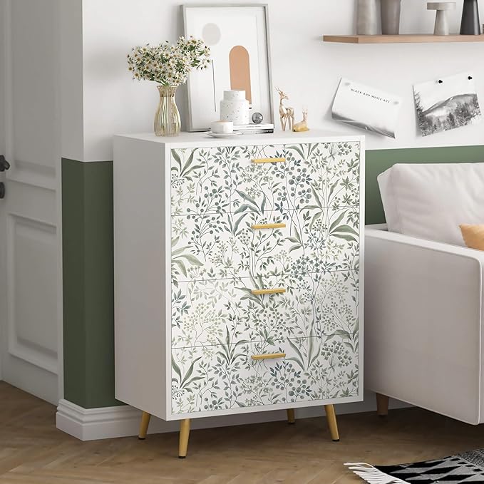 Heroad Green Floral Peel and Stick Wallpaper Boho Contact Paper for Cabinets Drawers Leaf Wall Paper Removable Self Adhesive Wallpaper for Bedroom Bathroom Waterproof Decor Vinyl Roll 16.1''x78.7''