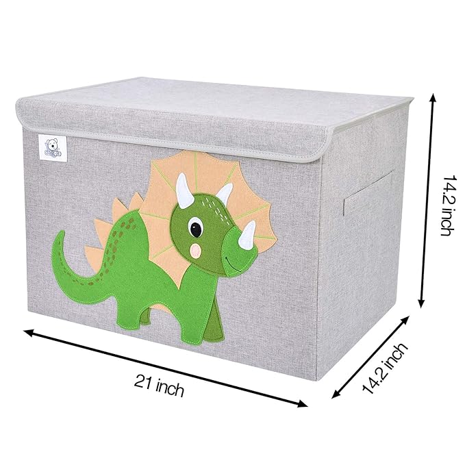 CLCROBD Foldable Large Kids Toy Chest with Flip-Top Lid, Collapsible Fabric Animal Toy Storage Organizer/Bin/Box/Basket/Trunk for Toddler, Children and Baby Nursery (Triceratops)