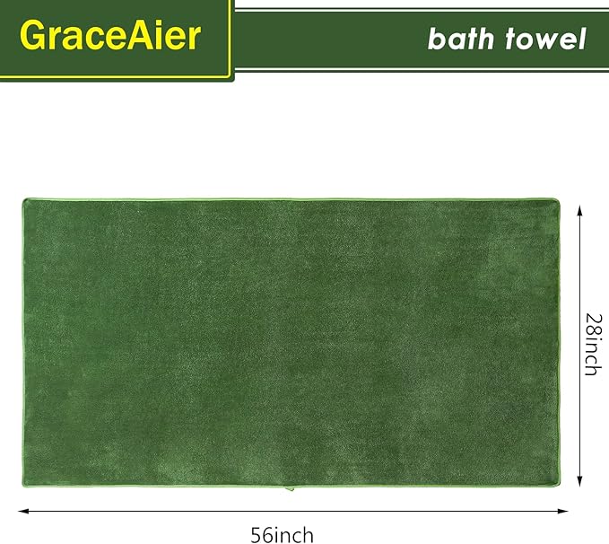 GraceAier Microfiber Bath Towels 4 Pack, 28x56 Inch Coral Velvet Quick Dry Towel Set, Highly Absorbent, Ultra Soft & Lint-Free for Bathroom, Gym, Travel and Swim-Green
