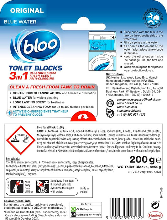 Bloo 2in1 in-Cistern Toilet Blocks Original 50g Limescale Remover Cistern, Cleaning, Foaming Action and Fresheners