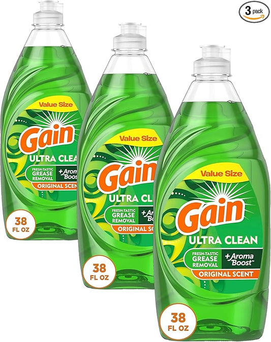 Gain Ultra Dishwashing Liquid Dish Soap,Original Scent,38 fl oz,(Pack of 3)