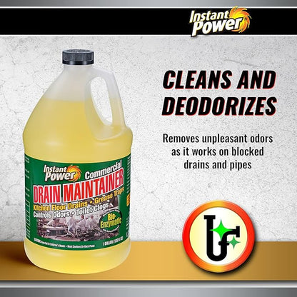 Instant Power Commercial Drain Maintainer - Liquid Enzyme Clog Remover, Cleans and Deodorizes, Reduces Drain Blockages, 1 Gal (Pack of 4)