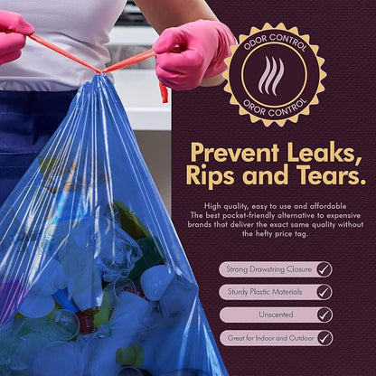 PAMI Recycling Tall Kitchen Drawstring Trash Bags- Extra-Strong Plastic Garbage Bags- Thick Trash Can Liners For Kitchen & Outdoor Bins- 2ft x2ft Unscented Trash Bags (30 Gallon – 35 Count – Blue)