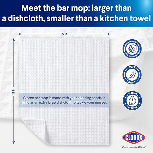 Clorox Waffle Bar Mops - Microfiber Quick Dry Extra Large Dishcloths - Absorbent Multipurpose Cleaning Cloths for Restaurants, Kitchen, Bathroom, Hotel - 16" x 19" - White 6 Pack