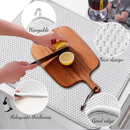 3 Pcs XXL Dish Drying Mat,Absorbent Microfiber Dishes Drainer Mats,Large Size 24×17" Pads for Kitchen Counter,Coffee,Rack,Under Sink,Light Gray